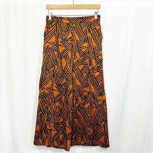 Abstract Patterned Wide-Leg Pants in Orange and Black